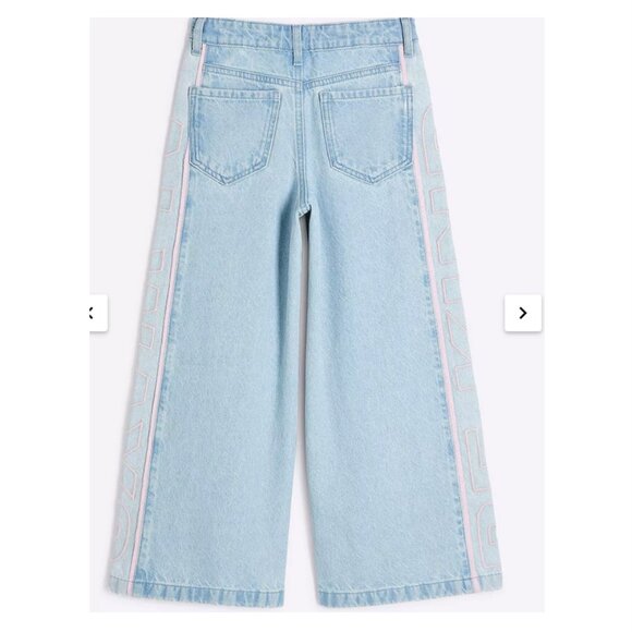 River Island Girls Wide Leg Embroidery Wordy Jeans - Light Blue (NWOT) - Picture 2 of 4